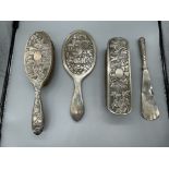 19th Century Four Piece Oriental Silver Brush Set