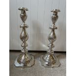 Large pair of HM Silver sabbath candlesticks 37cm