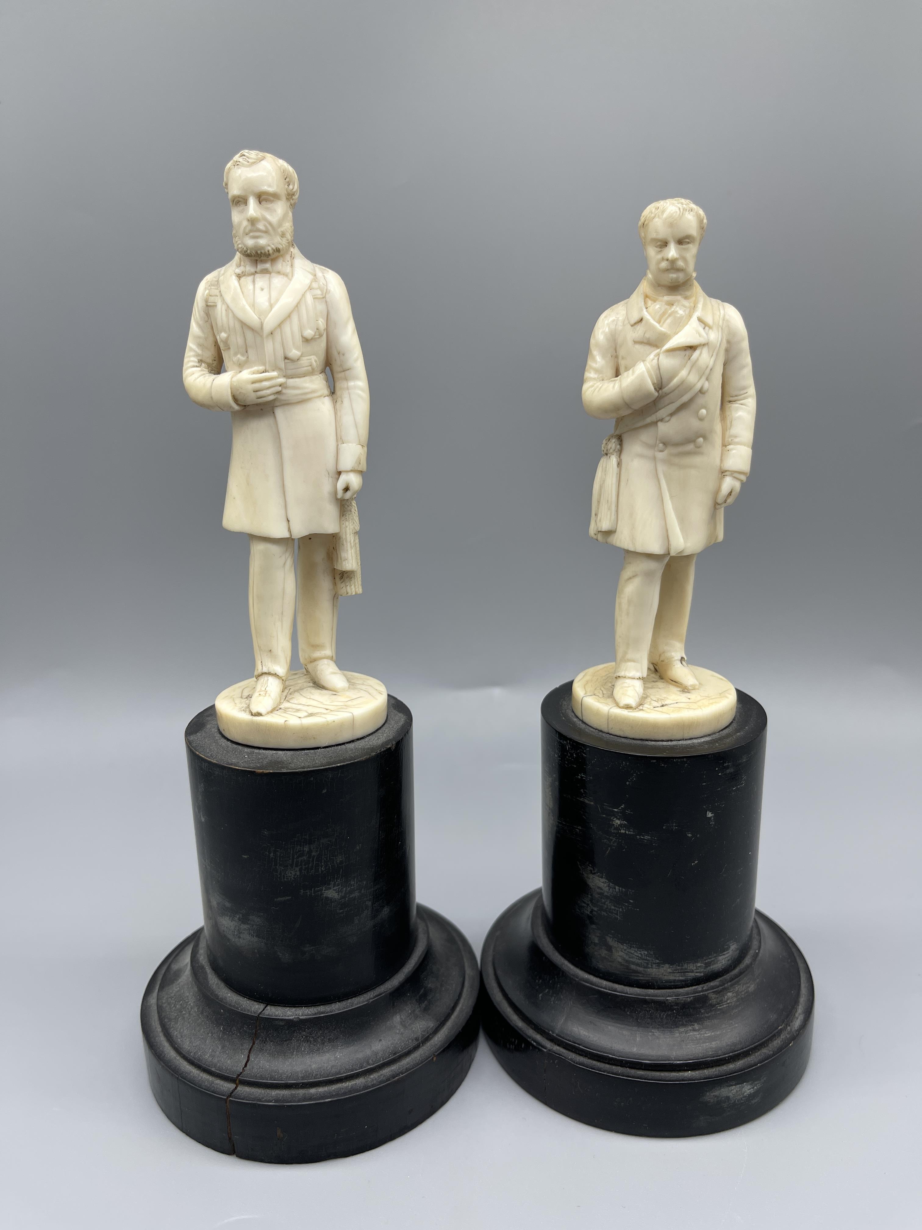 Pair of 19th c Continental carved ivory figures of - Image 2 of 7