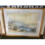 J.F.Samon harbour scene watercolour 50cm x 72cm