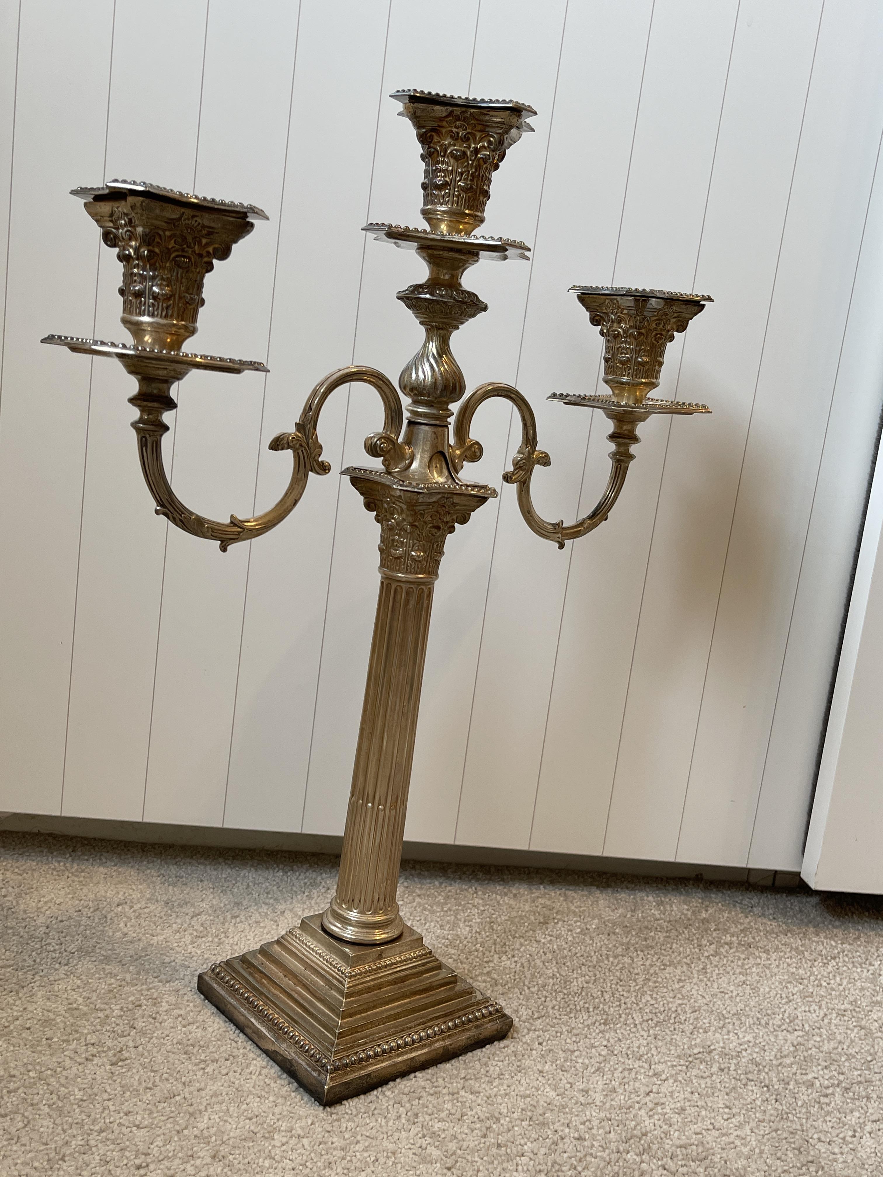 Pair of Three Sconce HM Silver Candelabras - Image 4 of 12