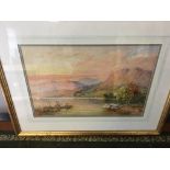 W Ellis watercolour of a river and boat scene 29cm