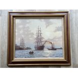 Oil on Canvas of ship at sea signed H Geben 60cm x