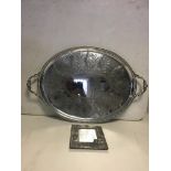Large epns oval engraved EPNS tray and white metal