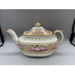 19th C H & R Daniels floral and gilt tea pot Small