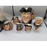 Seven Royal Doulton Character Toby Jugs, different