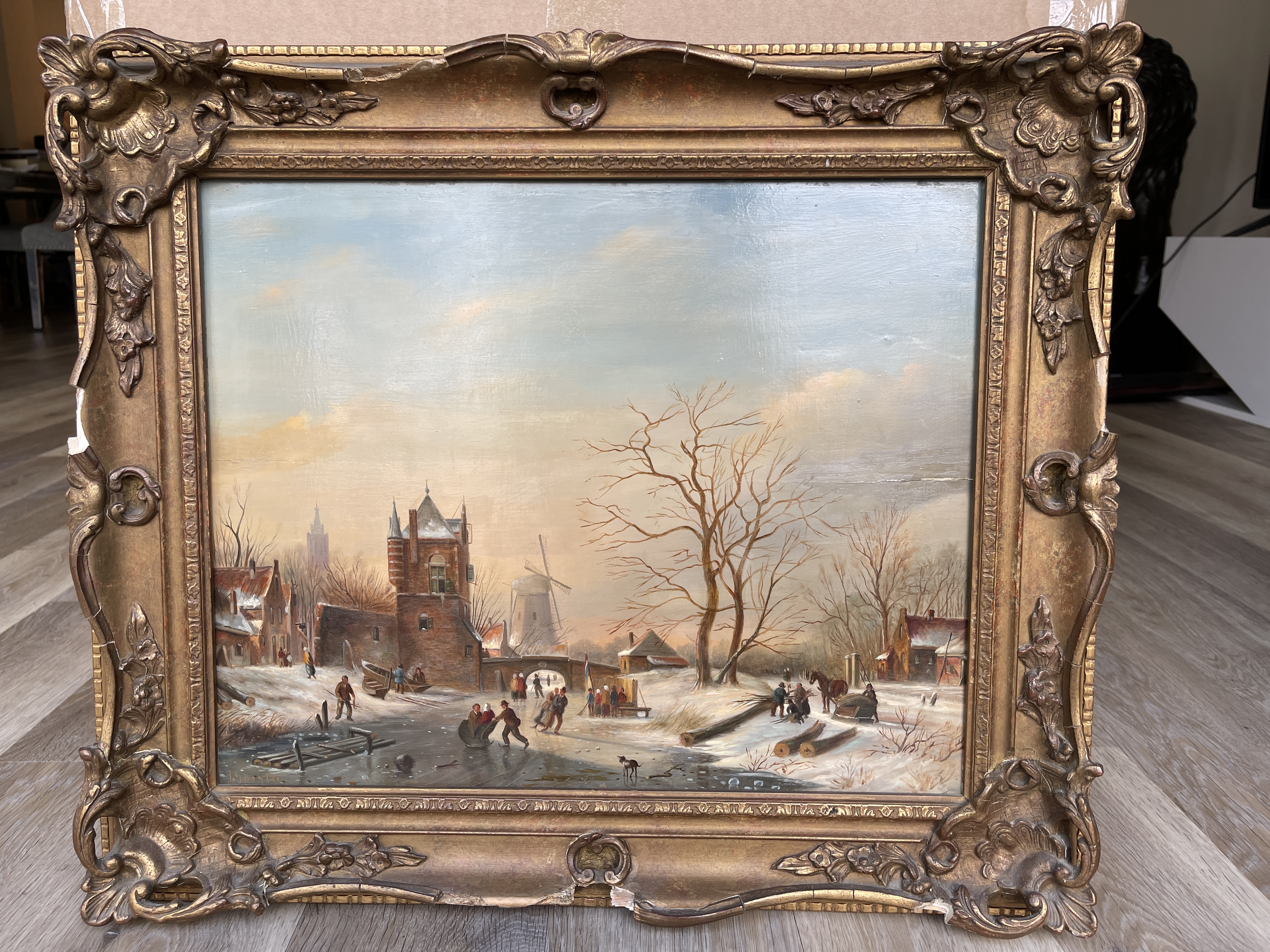J Spohler (Dutch 1811-1866) oil on board of winter - Image 2 of 10