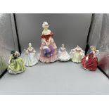 One large and five small Royal Doulton lady figure
