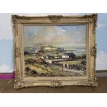 Large Framed Oil on Canvas of Village by the sea,
