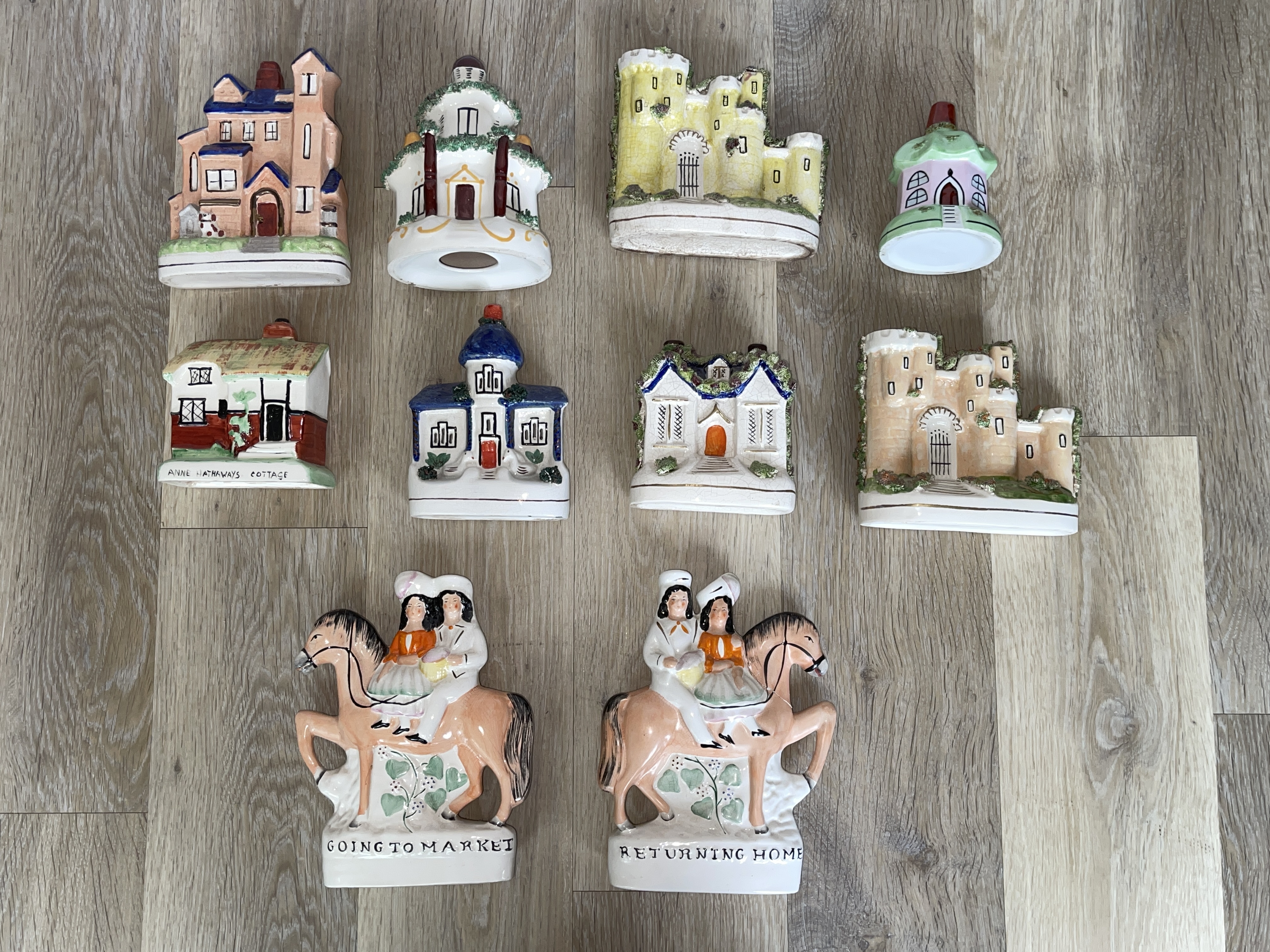 Quantity of Staffordshire Castles/Cottages and Figurines