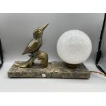 Art Deco Period spelter bird lamp on marble base.