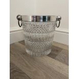 Silver plate rimmed crystal ice bucket, 21.5cm