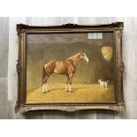 Gilt framed Stan O`Connor oil on canvas of a horse