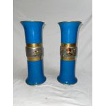 Pair of blue ground Vases with gilded middles bear