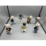 Seven Cat Band Figures by W,Goebel Great Condition