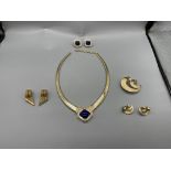 Original 1980's Statement Lapis Collar Necklace and Matching Earrings Set by Christian Dior along wi