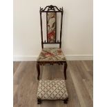 19th C Embroidered chair and foot stool.