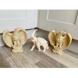 Pair of Resin Eagle Sculptures and an Elephant
