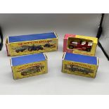 Boxed Matchbox K11, Y9, Y2 and Y12 die cast vehicl