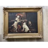 Madam Varney Edwardian oil on board of dogs huntin