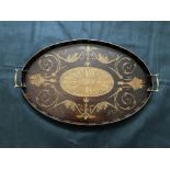 19th C Inlaid Butlers tray, of oval form with side