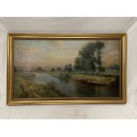 J Valentine signed oil on canvas of river landscap