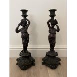 Pair bronzed resin single sconce candelabra, 43cm