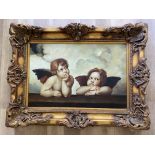 Modern large oil on canvas of two cherubs in large