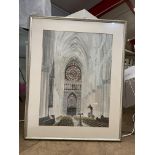 Framed and glazed Watercolour of a Cathedral inter
