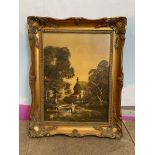 Framed Oil on Canvas of Cottage Scene, signed Rona