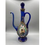 Glass painted Turkish coffee pot in blue, 29cm,