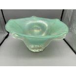 Green art glass bowl signed to the base 15cm x 28c
