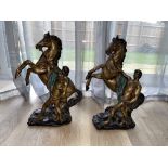 Pair of Bronze Statues - Man With Rearing Horse