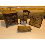 Miniature Chair, Chester Drawers and Music Box