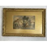 Italian scene watercolour of man on bridge, unsign