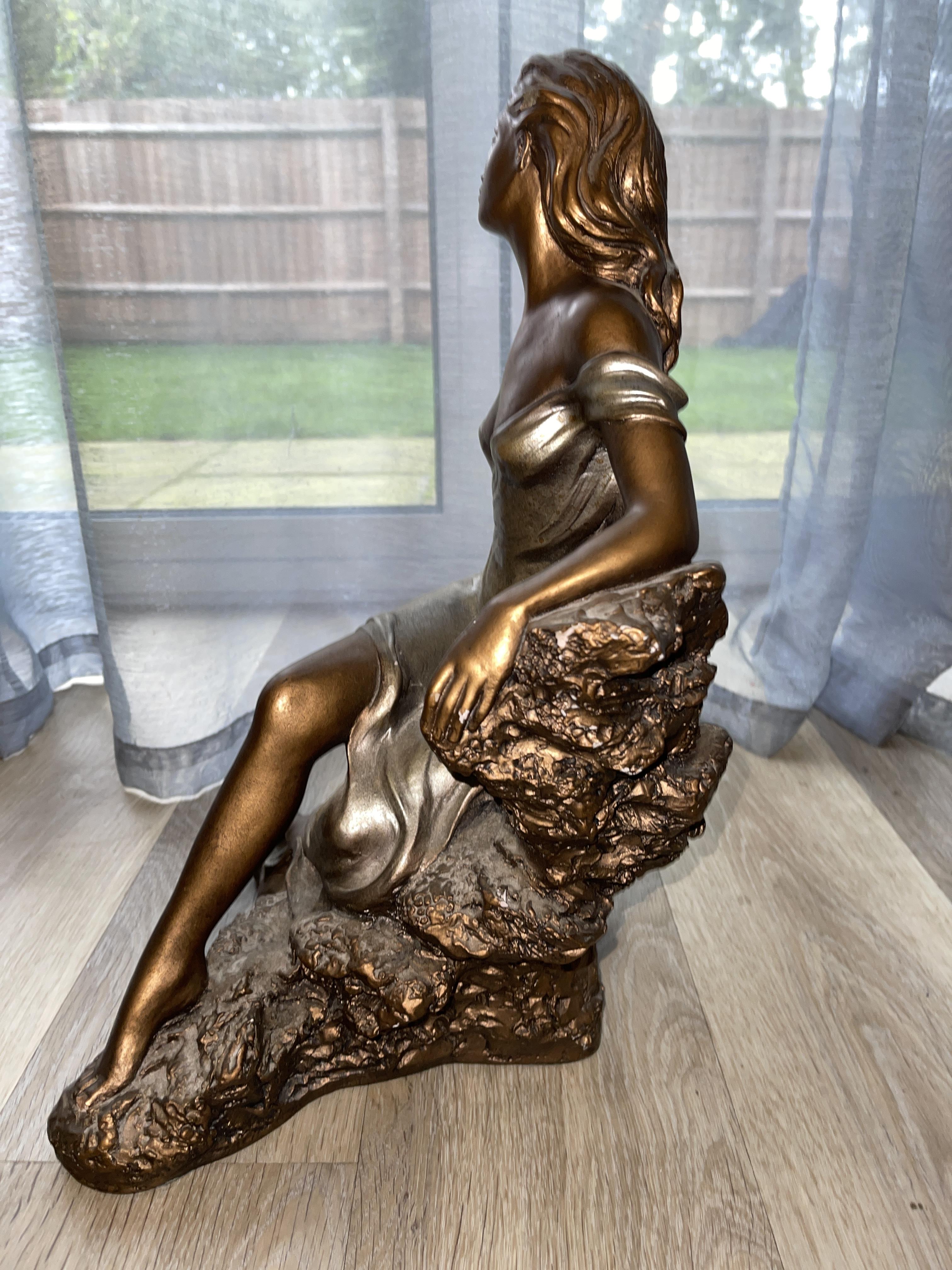 Beautiful Resin Sculpture of a Woman Sitting on the Rock, Marked Austin Sculpture 1990 - Image 5 of 9