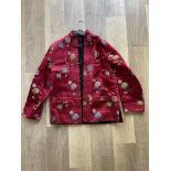 Red Chinese Silk Jacket with Floral Design, size S