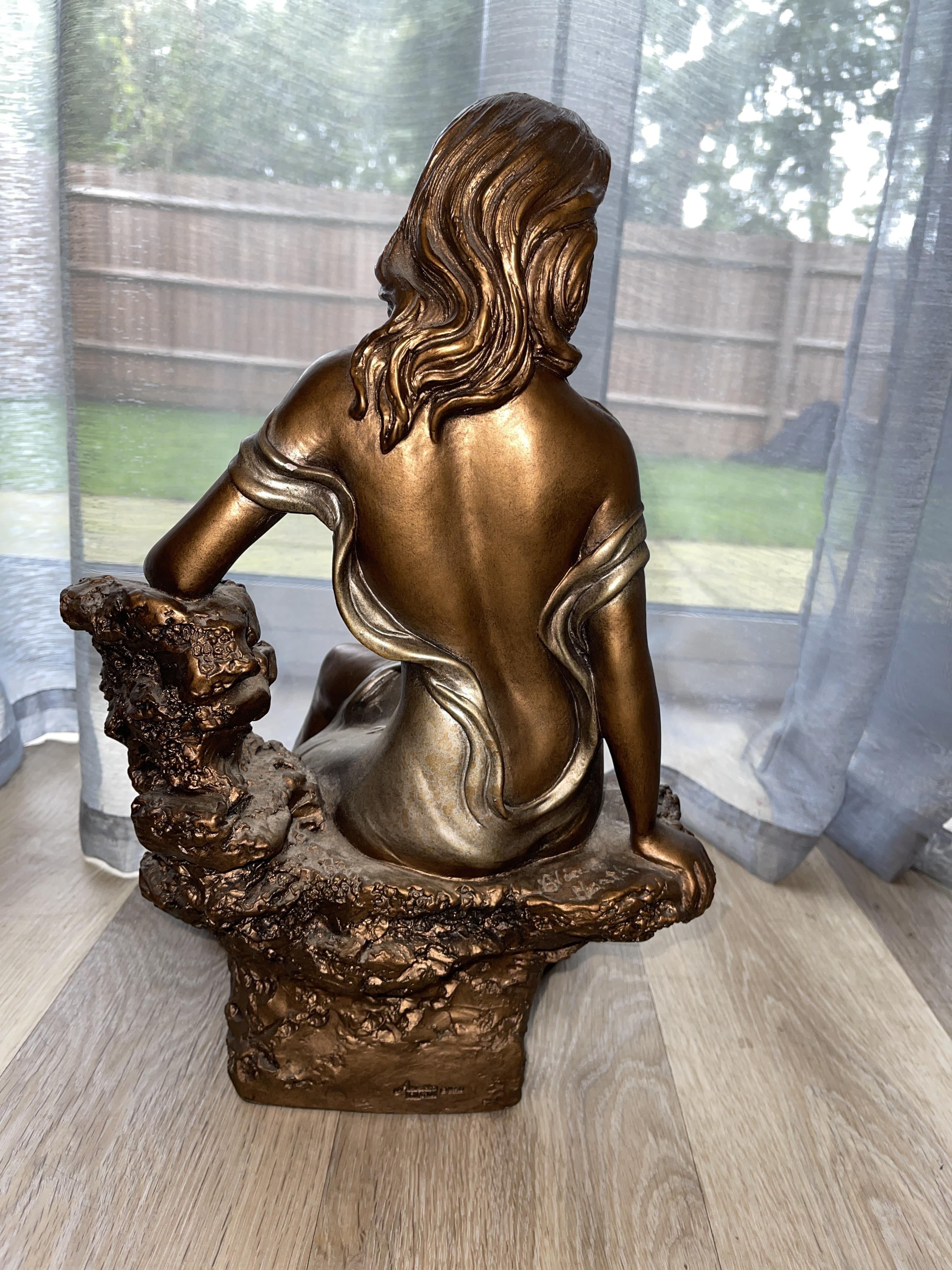 Beautiful Resin Sculpture of a Woman Sitting on the Rock, Marked Austin Sculpture 1990 - Image 4 of 9