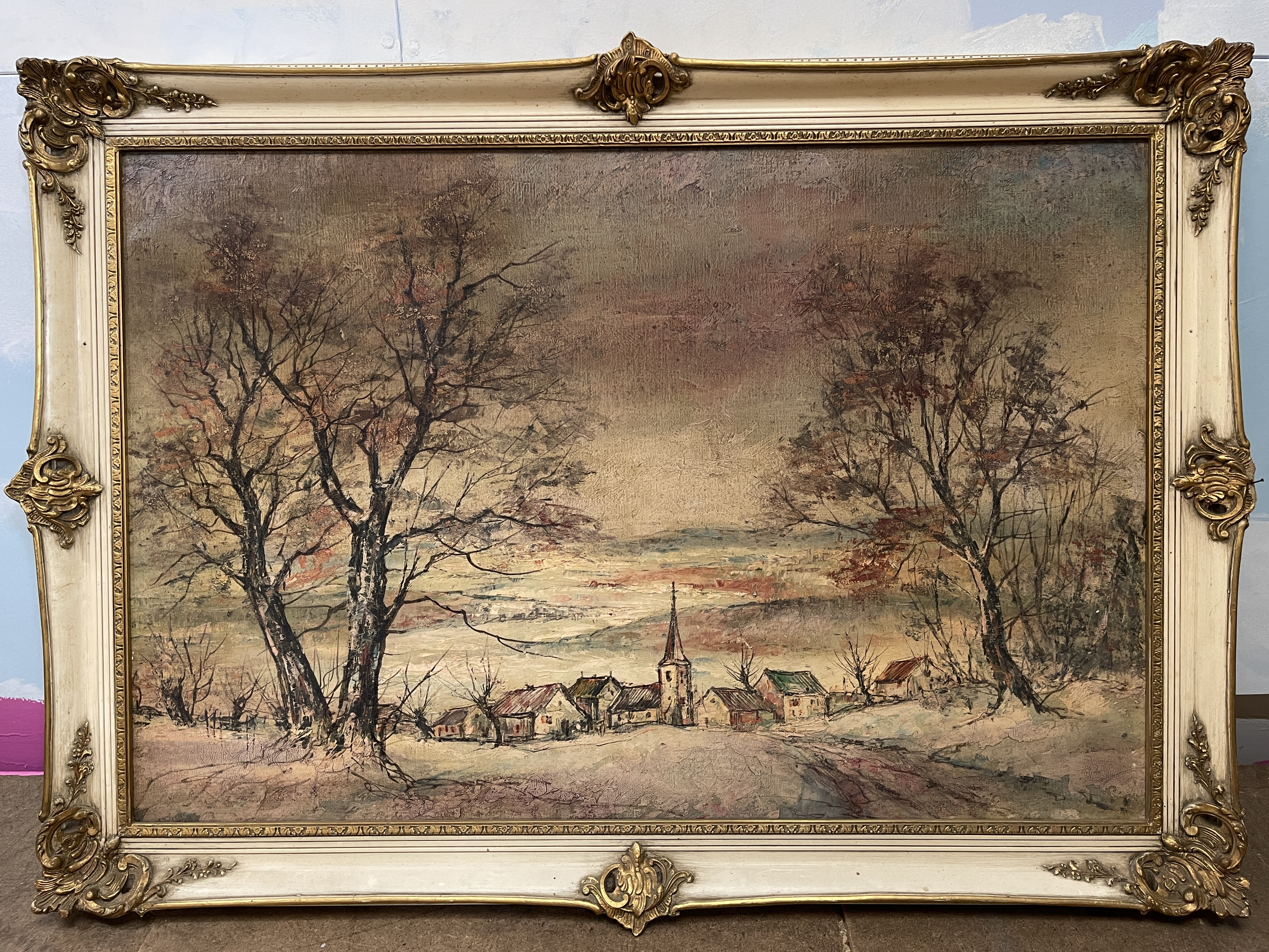 Large Framed Oil on Canvas depicting Woodland Chur - Image 7 of 11