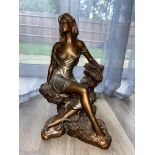 Beautiful Resin Sculpture of a Woman Sitting on the Rock, Marked Austin Sculpture 1990