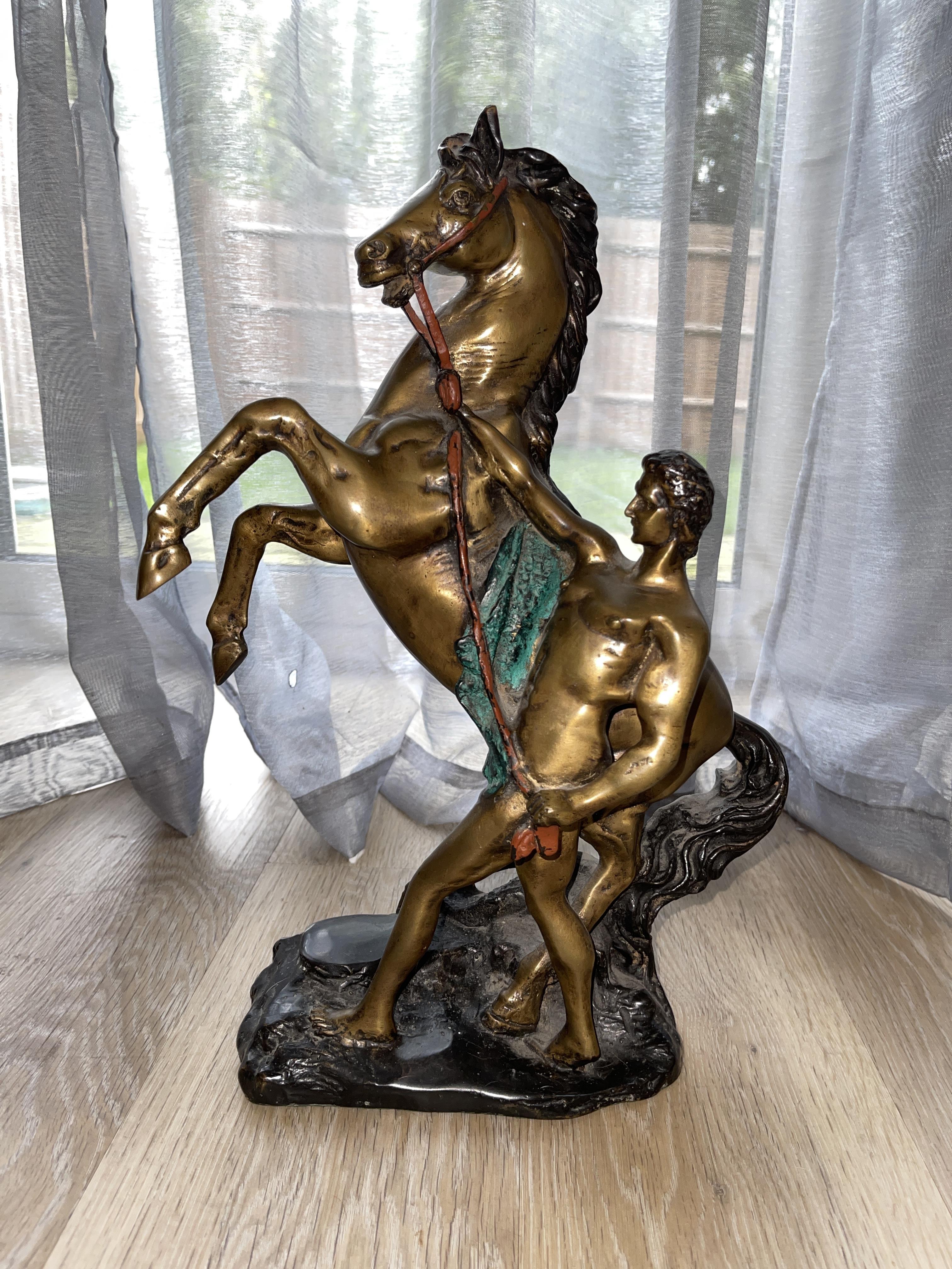 Pair of Bronze Statues - Man With Rearing Horse - Image 3 of 20