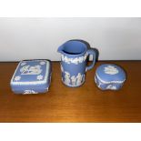 Three Vintage Wedgewood Blue Jasperware Great Con