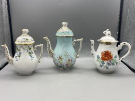 Three Herend Porcelain Coffee Pots, signed and mar