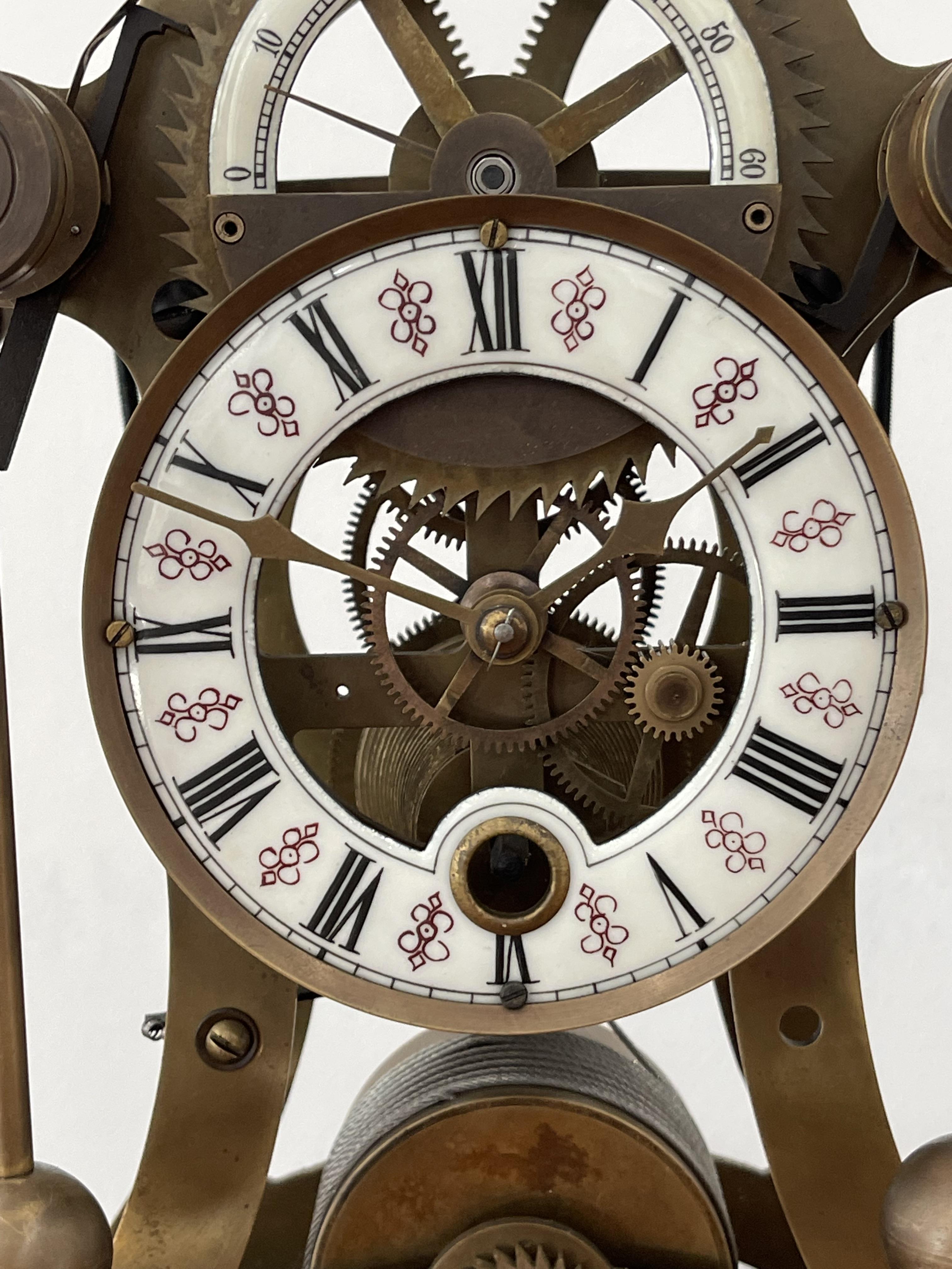 European Retro Bronze Glass Seafaring Mechanical Glasshopper Swing Table Clock - Image 11 of 19