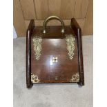 19th Century antique wooden coal scuttle with scoo