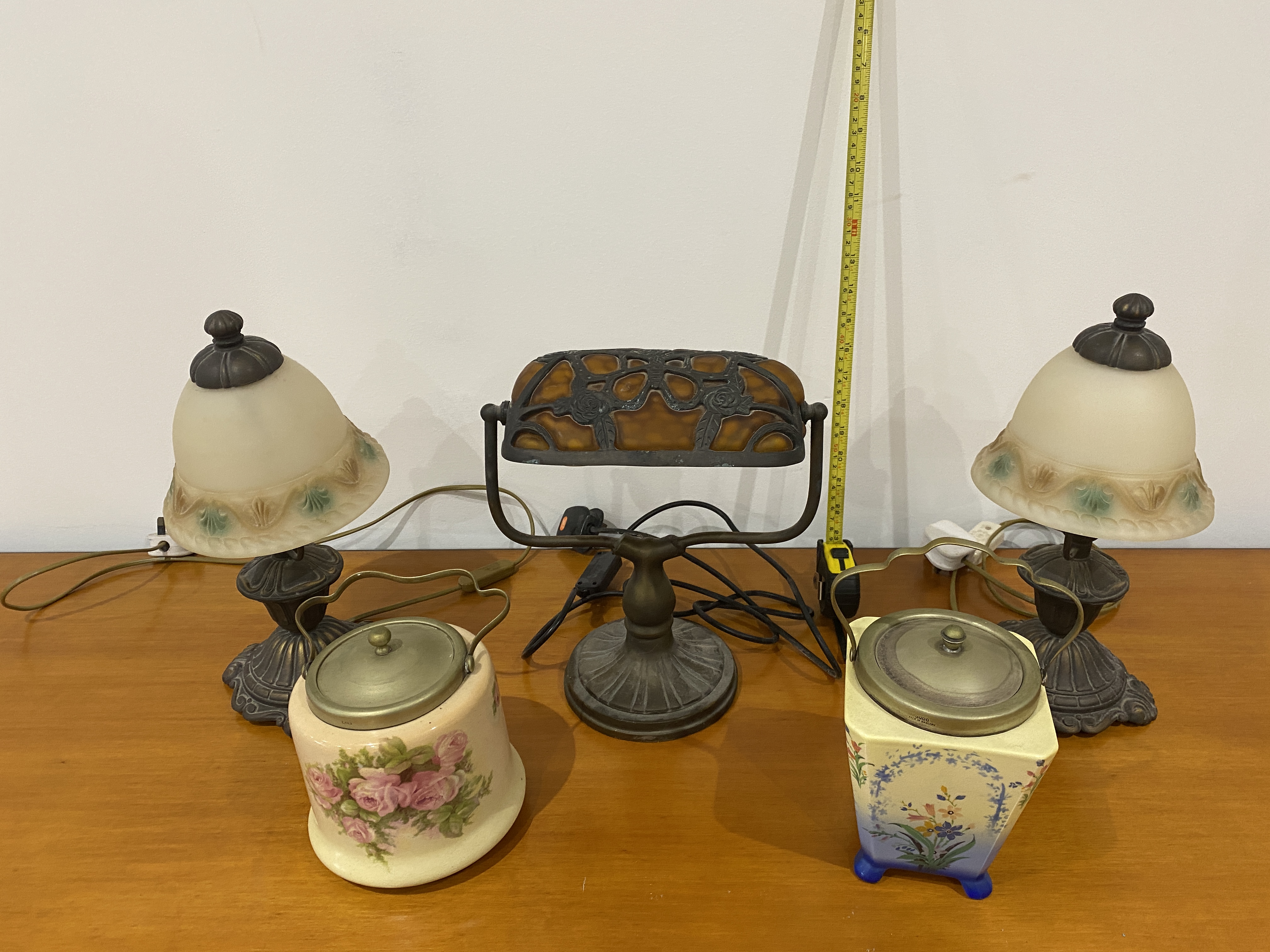 Collection of Vintage Lamps and Tea Caddies