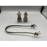 Silver Claw Shaped Tongs, HM Silver Pepperette and