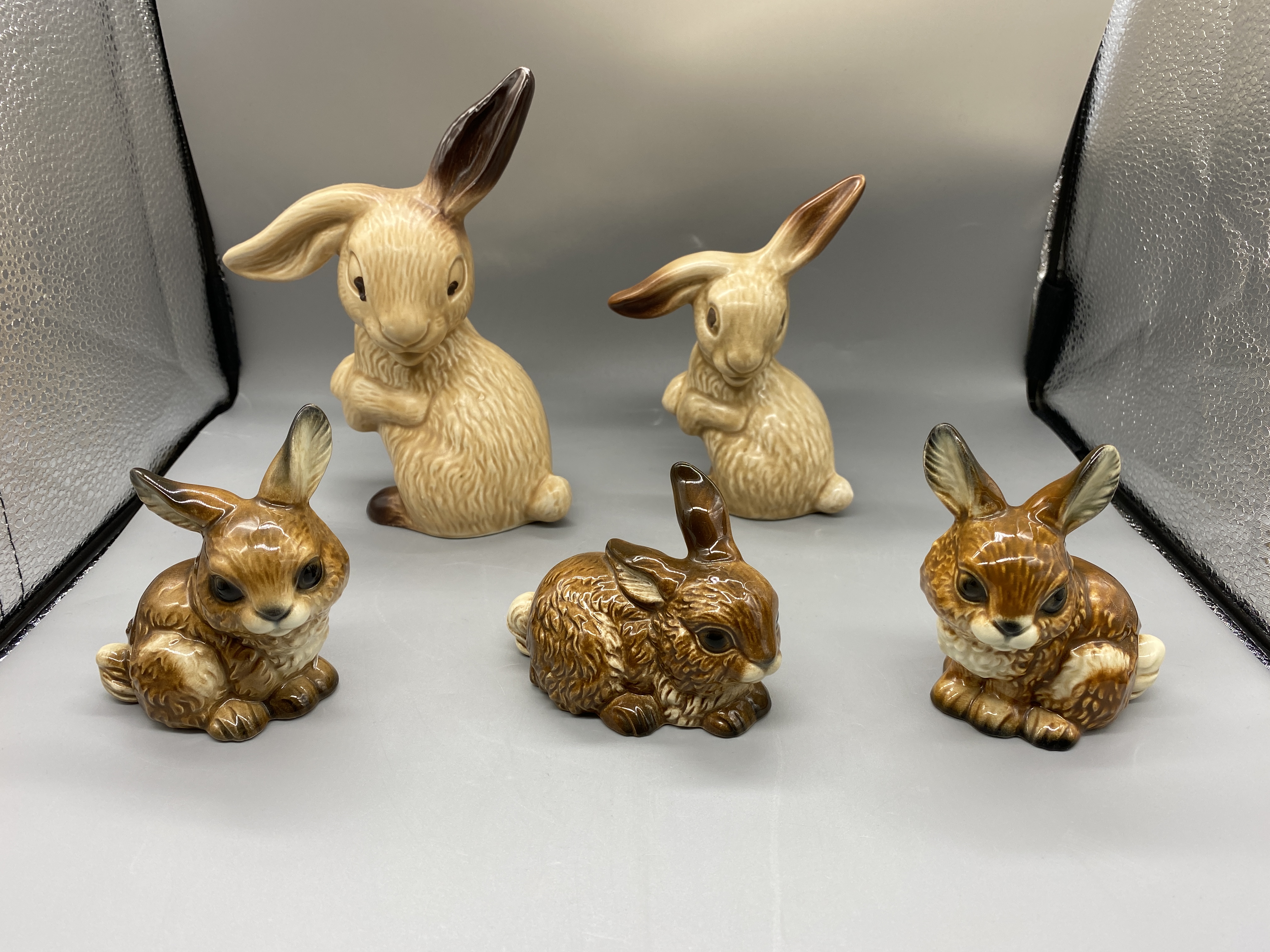 Set of 2 Sylvac and Set of 3 Goebel Rabbit Figures