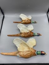 Three Vintage Beswick Graduated Pheasant In Flight