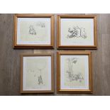 Four Framed and Signed Winnie The Pooh Charcoal Pi